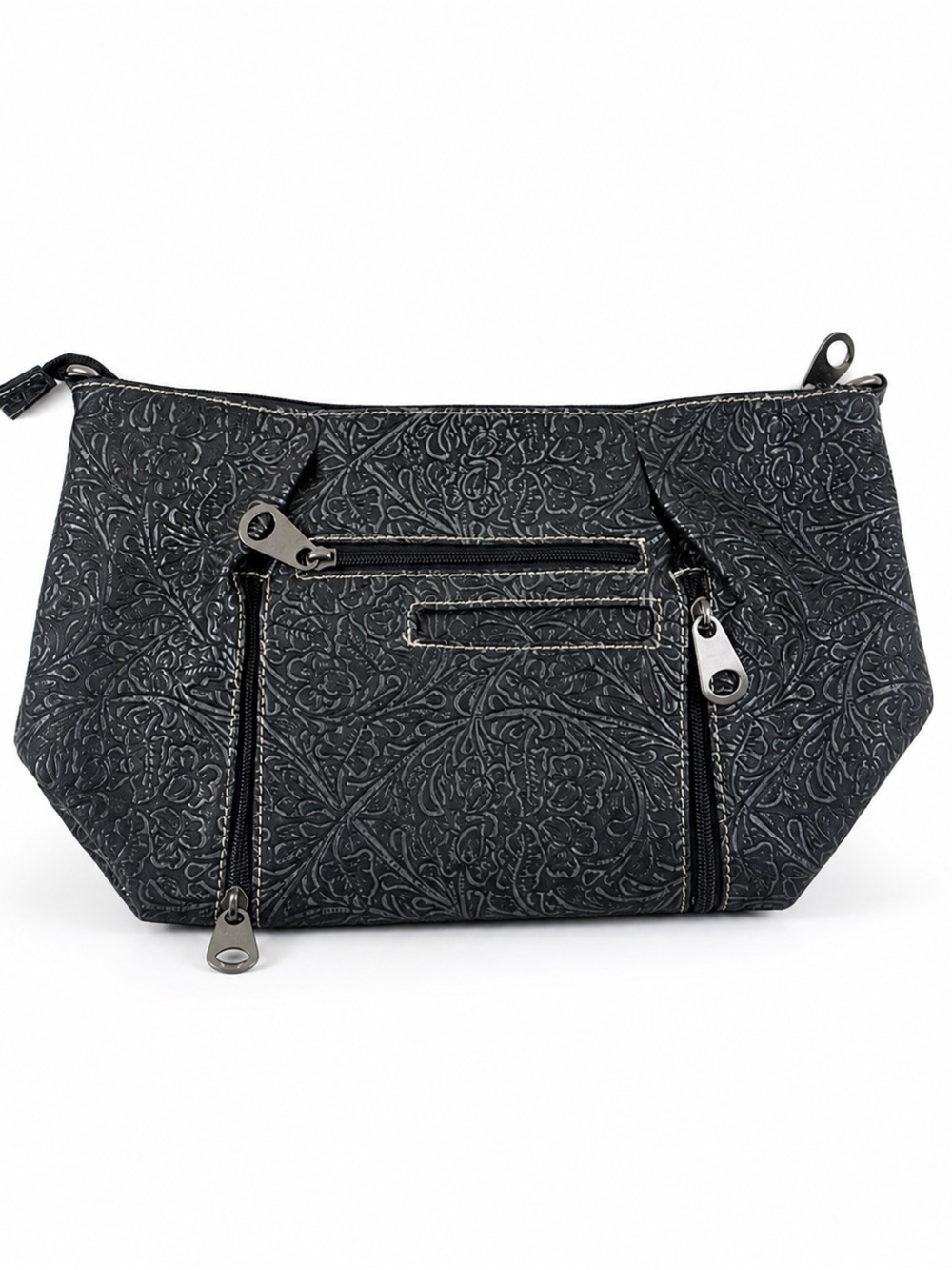 Nooona Y2K Vintage Black Mini Embossed Floral Zip Pouch Cosmetic Bag